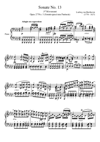 Beethoven Sonata No 13 3rd Movement score for Piano