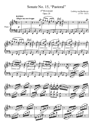 Beethoven Sonata No 15 4th Movement score for Piano