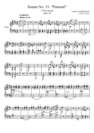 Beethoven Sonata No 15 Pastoral 3rd Movement score for Piano