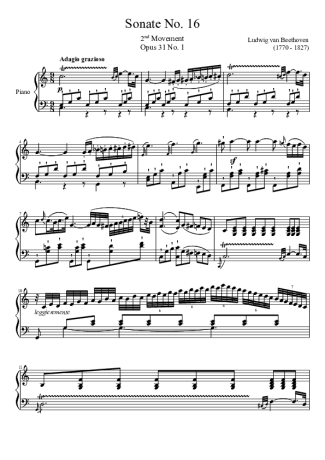 Beethoven Sonata No 16 2nd Movement score for Piano