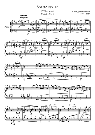 Beethoven Sonata No 16 3rd Movement score for Piano