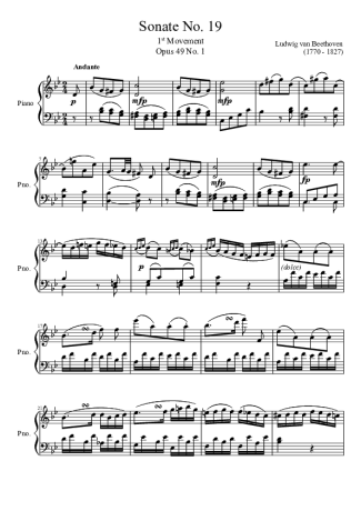 Beethoven Sonata No 19 1st Movement score for Piano