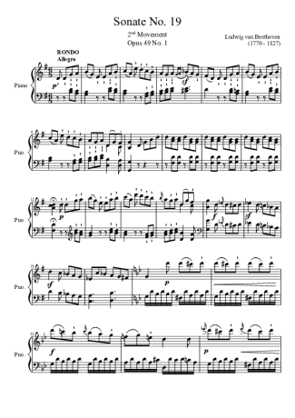 Beethoven Sonata No 19 2nd Movement score for Piano