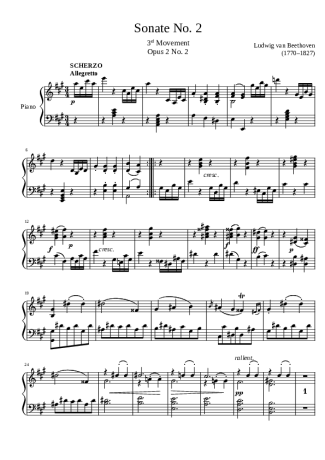 Beethoven Sonata No 2 3rd Movement score for Piano
