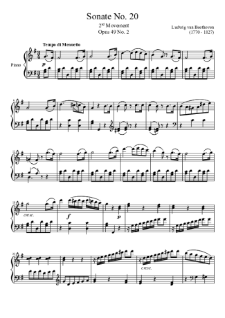 Beethoven Sonata No 20 2nd Movement score for Piano