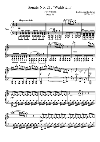 Beethoven Sonata No 21 Waldstein 1st Movement score for Piano