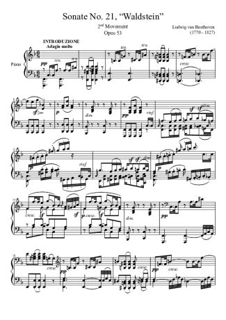 Beethoven Sonata No 21 Waldstein 2nd Movement score for Piano