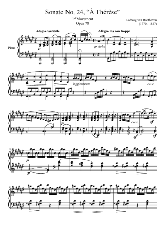Beethoven Sonata No 24 À Thérèse 1st Movement score for Piano