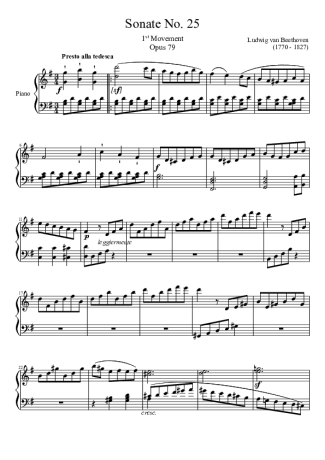 Beethoven Sonata No 25 1st Movement score for Piano