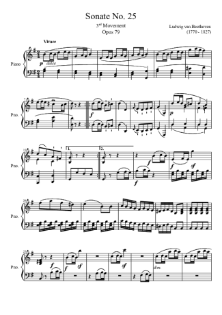 Beethoven Sonata No 25 3rd Movement score for Piano