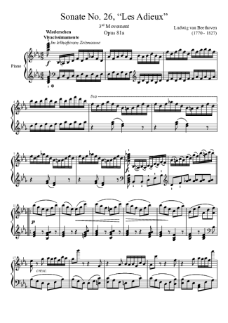 Beethoven Sonata No 26 Les Adieux 3rd Movement score for Piano
