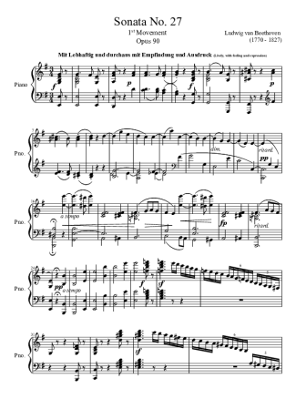 Beethoven Sonata No 27 1st Movement score for Piano