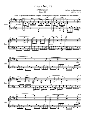 Beethoven Sonata No 27 2nd Movement score for Piano