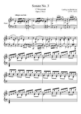 Beethoven Sonata No 3 1st Movement score for Piano