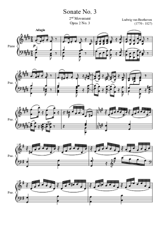 Beethoven Sonata No 3 2nd Movement score for Piano