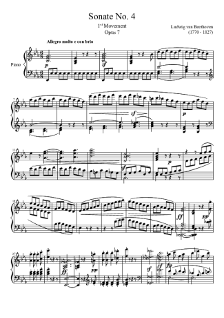Beethoven Sonata No 4 1st Movement score for Piano