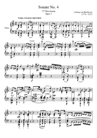 Beethoven Sonata No 4 2nd Movement score for Piano