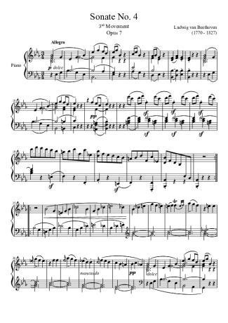 Beethoven Sonata No 4 3rd Movement score for Piano