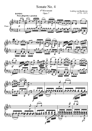 Beethoven Sonata No 4 4th Movement score for Piano