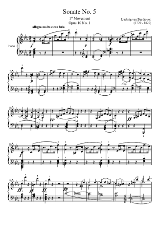 Beethoven Sonata No 5 1st Movement score for Piano