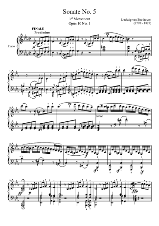 Beethoven Sonata No 5 3rd Movement score for Piano