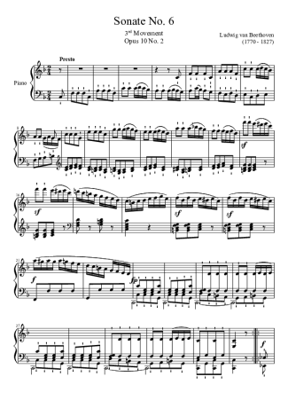 Beethoven Sonata No 6 3rd Movement score for Piano