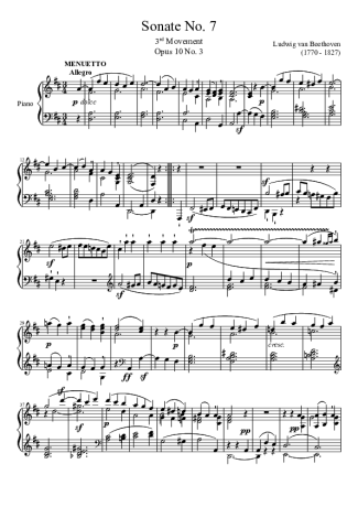 Beethoven Sonata No 7 3rd Movement score for Piano