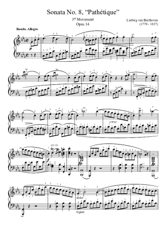 Beethoven Sonata No 8 Pathétique score for Piano