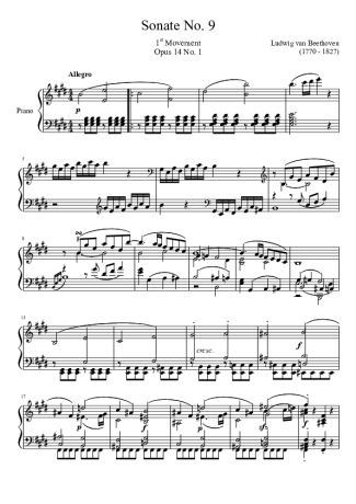 Beethoven Sonata No 9 1st Movement score for Piano