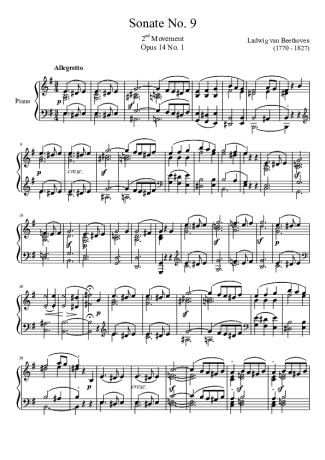 Beethoven Sonata No 9 2nd Movement score for Piano