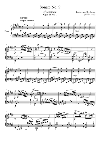 Beethoven Sonata No 9 3rd Movement score for Piano
