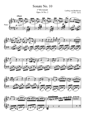 Beethoven Sonata No. 10 1st Movement score for Piano