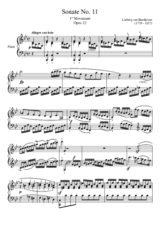 Beethoven Sonata No. 11 1st Movement score for Piano