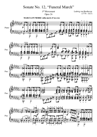 Beethoven Sonata No. 12 Funeral March 3rd Movement score for Piano