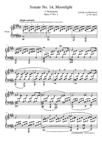 Beethoven Sonata No. 14 Moonlight 1st Movement score for Piano