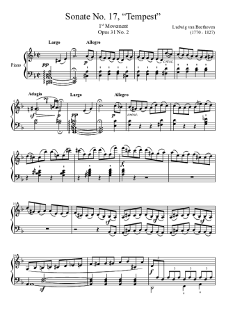 Beethoven Sonata No. 17 Tempest 1st Movement score for Piano