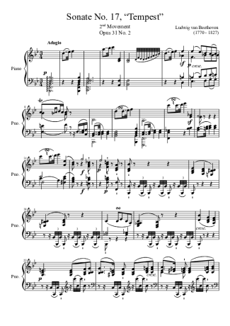 Beethoven Sonata No. 17 Tempest 2nd Movement score for Piano