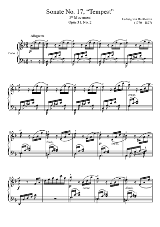 Beethoven Sonata No. 17 Tempest 3rd Movement score for Piano