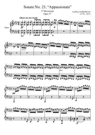 Beethoven Sonata No. 23 Appassionata 3rd Movement score for Piano
