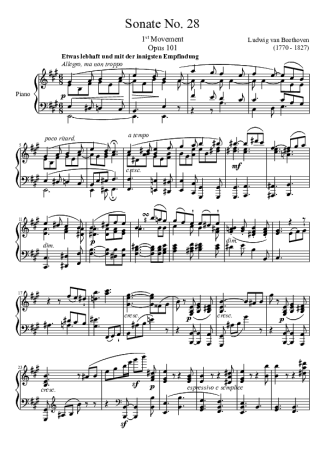 Beethoven Sonata No. 28 1st Movement score for Piano