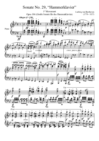 Beethoven Sonata No. 29 Hammerklavier 1st Movement score for Piano