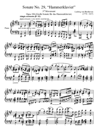 Beethoven Sonata No. 29 Hammerklavier 3rd Movement score for Piano