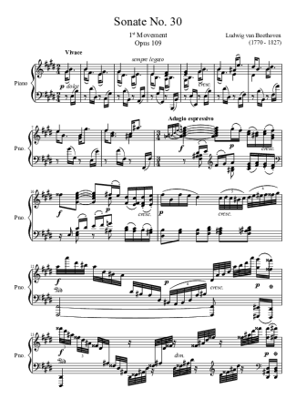 Beethoven Sonata No. 30 1st Movement score for Piano