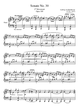 Beethoven Sonata No. 30 2nd Movement score for Piano