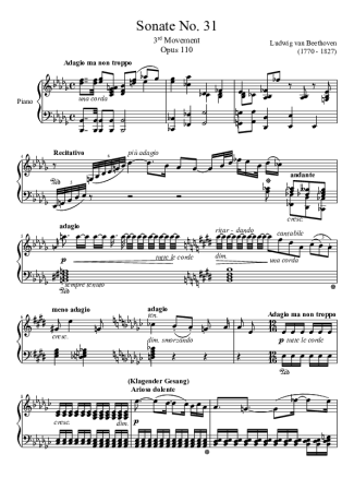 Beethoven Sonata No. 31 3rd Movement score for Piano