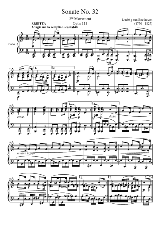Beethoven Sonata No. 32 2nd Movement score for Piano