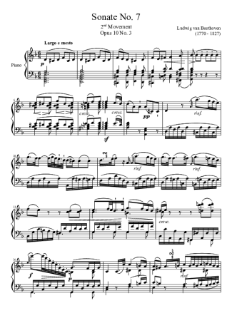 Beethoven Sonata No. 7 2nd Movement score for Piano