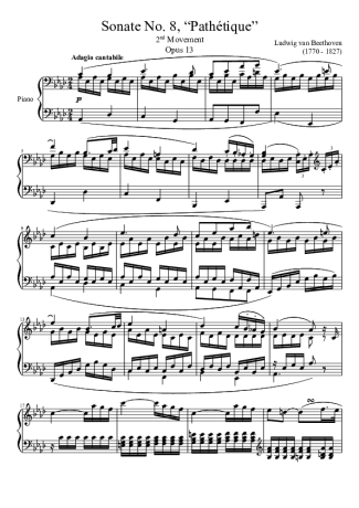 Beethoven Sonata No. 8 Pathetique 2nd Movement score for Piano