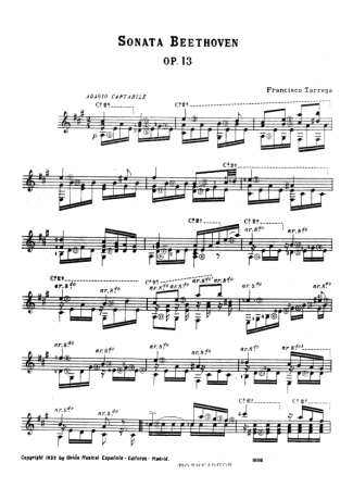 Beethoven Sonata Op 13 score for Acoustic Guitar