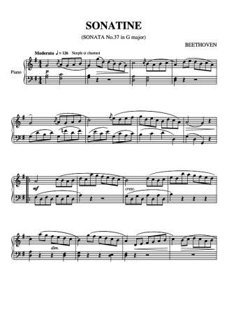 Beethoven Sonatina In G Major score for Piano